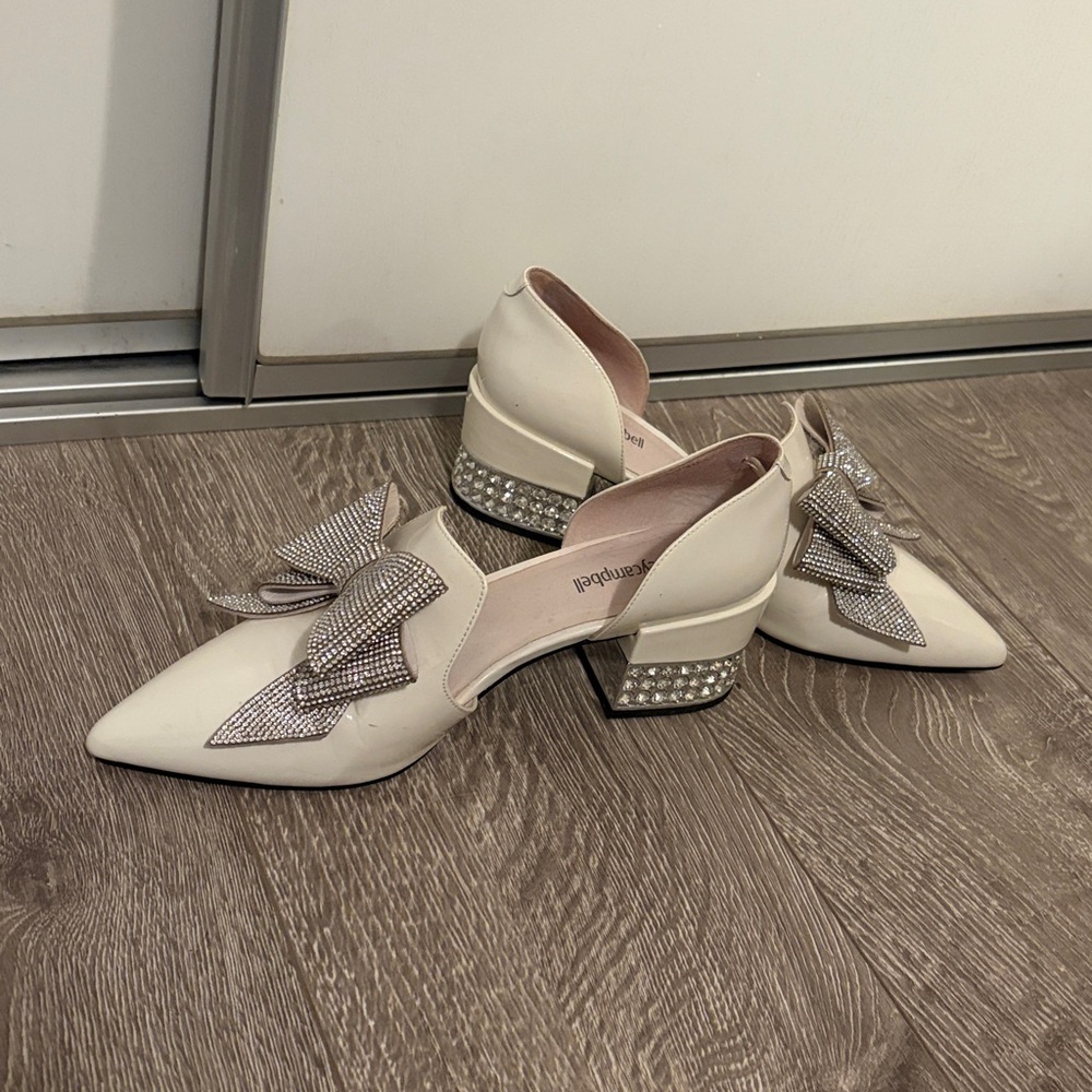 Jeffrey Campbell White Heels with Sparkling Bow
